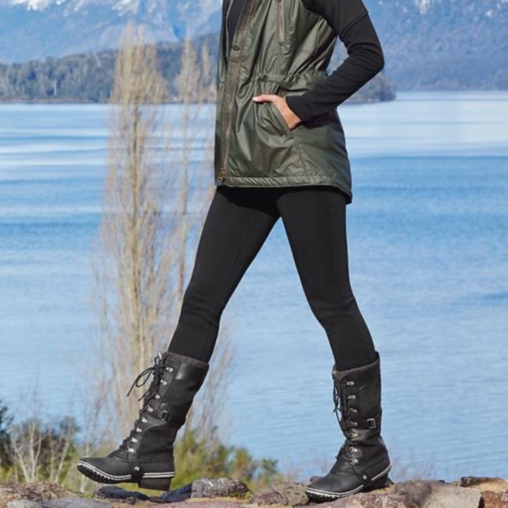 SOREL Conquest Carly Black Suede Leather Lace Up Waterproof Tall Winter Boots